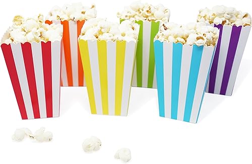 Miniatura 7 de Mini cajas de palomitas de maíz y dulces para cumpleaños, despedida de soltera y baby shower, diseño de rayas surtido, 36 unidades (mezcla de