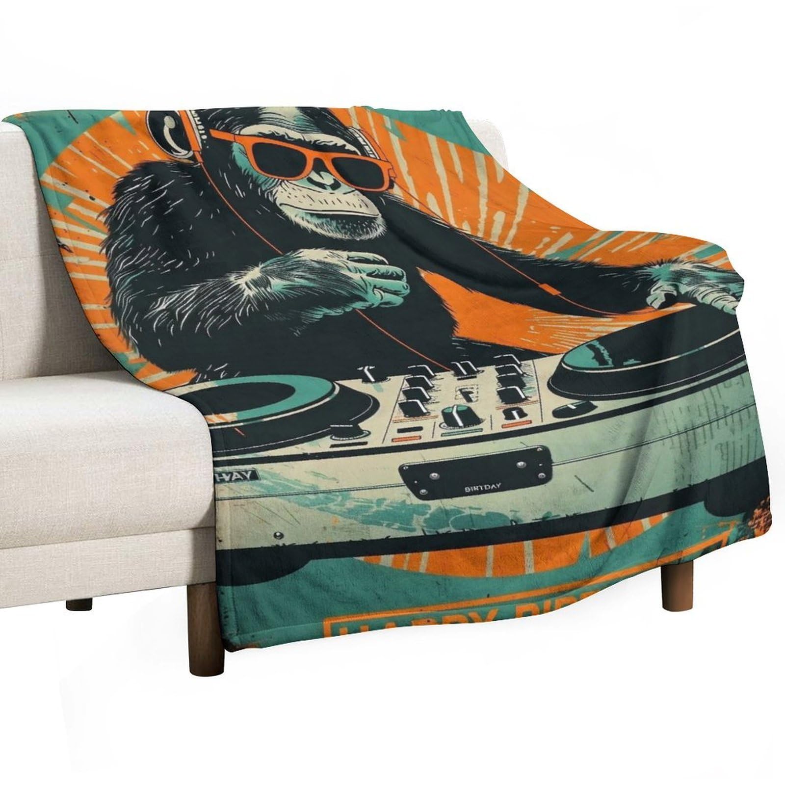 YHGSREUOH DJ-Chimp-Happy-Birthday_02 Flannel Blankets Fleece Soft Throw Lightweight Plush Gifts for Couch, Bed, Cozy Sofa Plush, Chair, Lovers 130x175cm(50x70in)