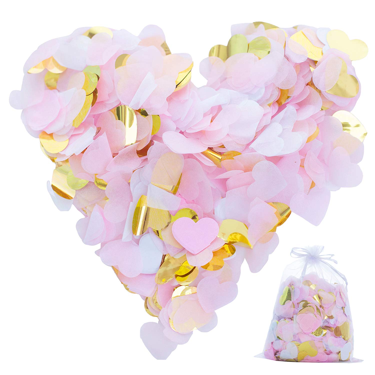 YIRANFANTASY 7000-Piece Heart-Shaped Tissue Party Confetti for Wedding, Birthday, Anniversary Decoration - 1 Inch, 4 Colors