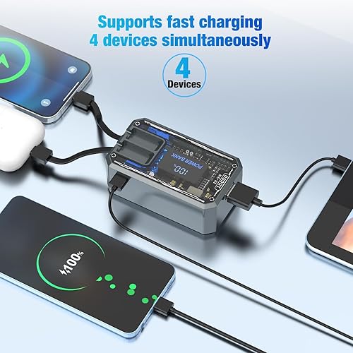Miniatura 3 de Cargador portátil de 10000 mAh, 22.5 W de carga rápida con cables integrados, batería externa transparente, cargador de teléfono portátil para