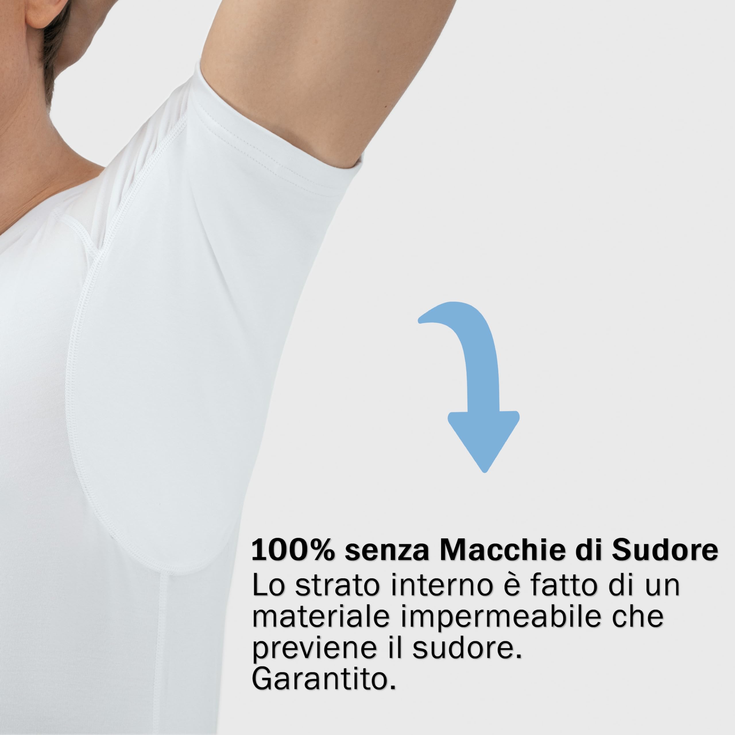 Fibershirts® Maglia Anti Sudore - T-Shirt Contro Le Macchie di Sudore - Canotta antisudore - con ArmPads PRO e Trattamento Silver - Uomo - Scollo a V