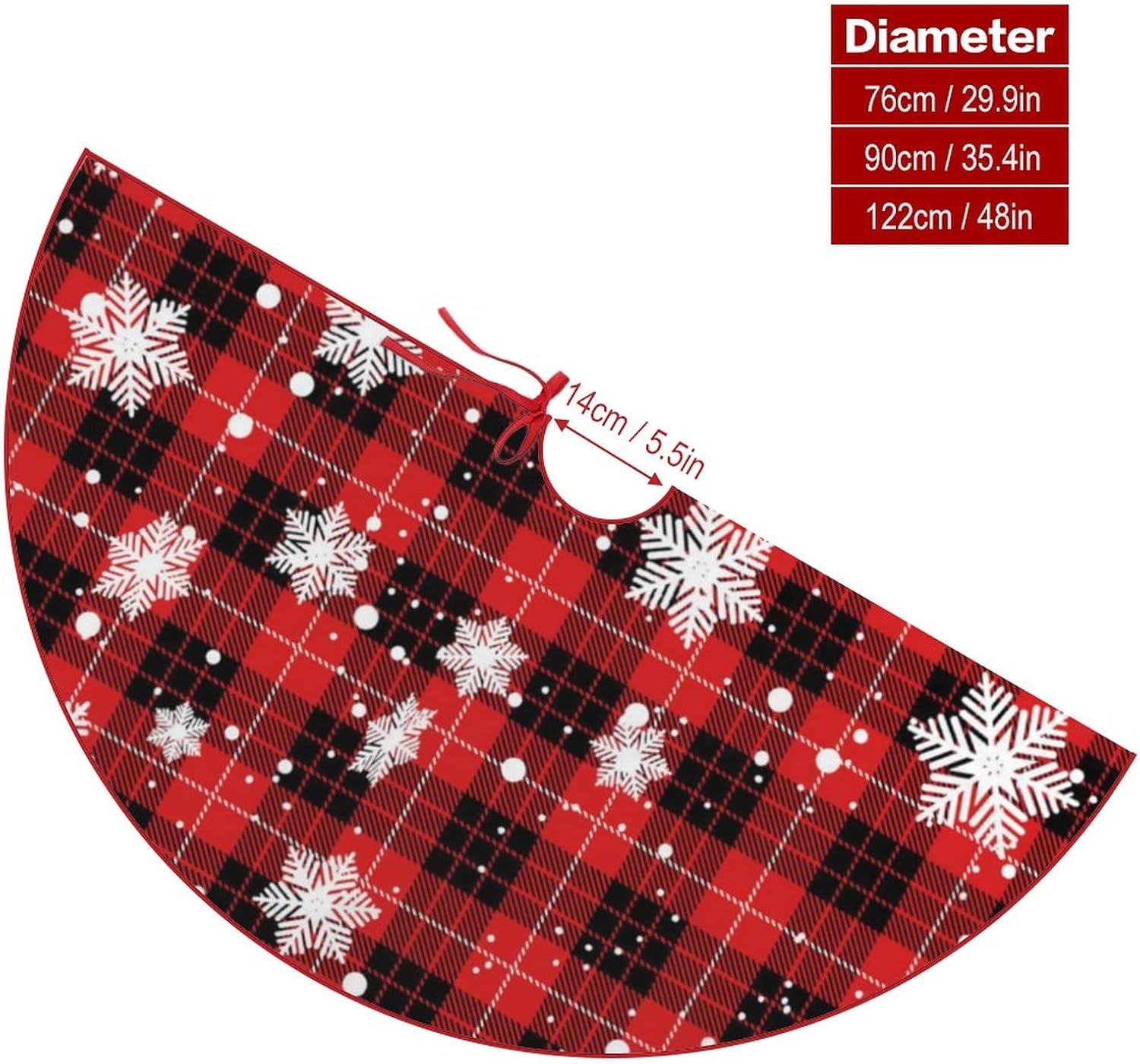 Christmas Tree Skirt Rustic Red and Black Buffalo Plaid with Snowflake Vintage Xmas Tree Skirt Christmas Decorations for Holiday New Year Party 48 Inch
