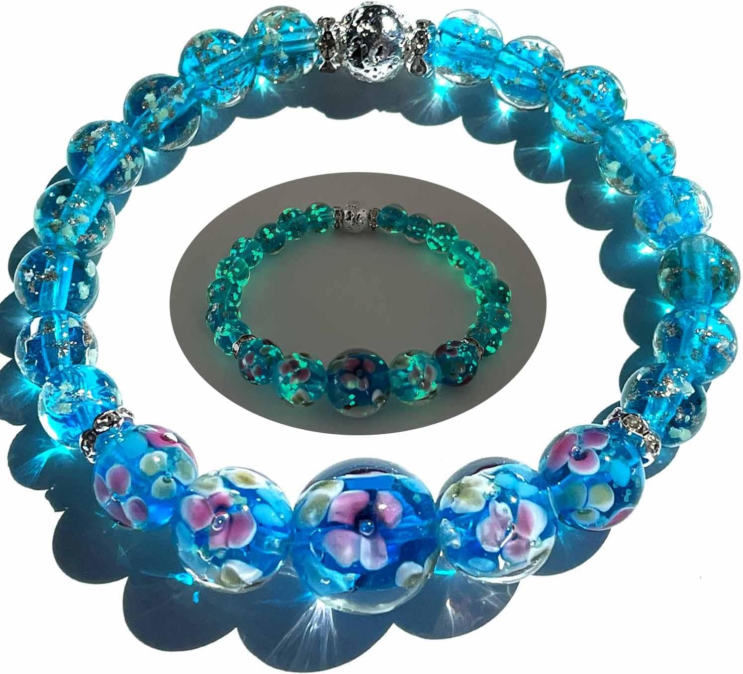 ARTSYCRAFTS Lily Garden Glow in the Dark Firefly Bead Bracelet - Handmade USA Murano Glass Necklace, Luminous Lily Flower Jewelry