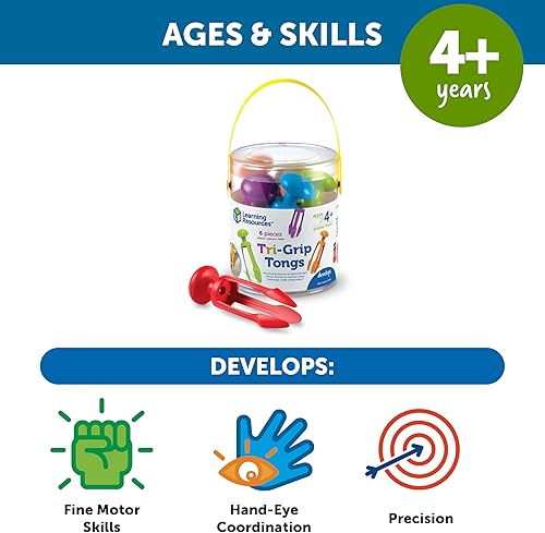 Miniatura 5 de Learning Resources Pinzas de 3 puntas, pinzas de agarre para lápices, cubo sensorial, juguete de motricidad fina, juego de 6, a partir de 4 años