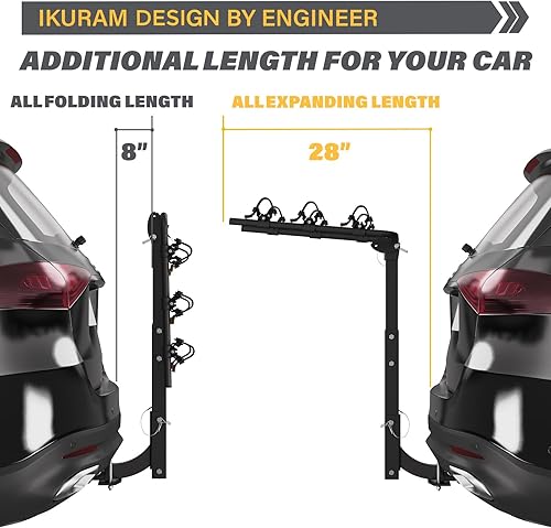 Miniatura 6 de IKURAM - Soporte para 3 bicicletas con enganche para remolque, doble soporte plegable para automóviles, camiones, SUVs y minivans con un receptor de