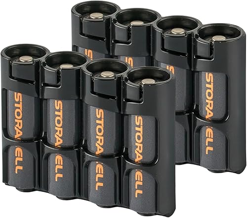 Storacell Organizador de almacenamiento de baterías AA (paquete de 2), negro, capacidad para 4 baterías (no incluidas)