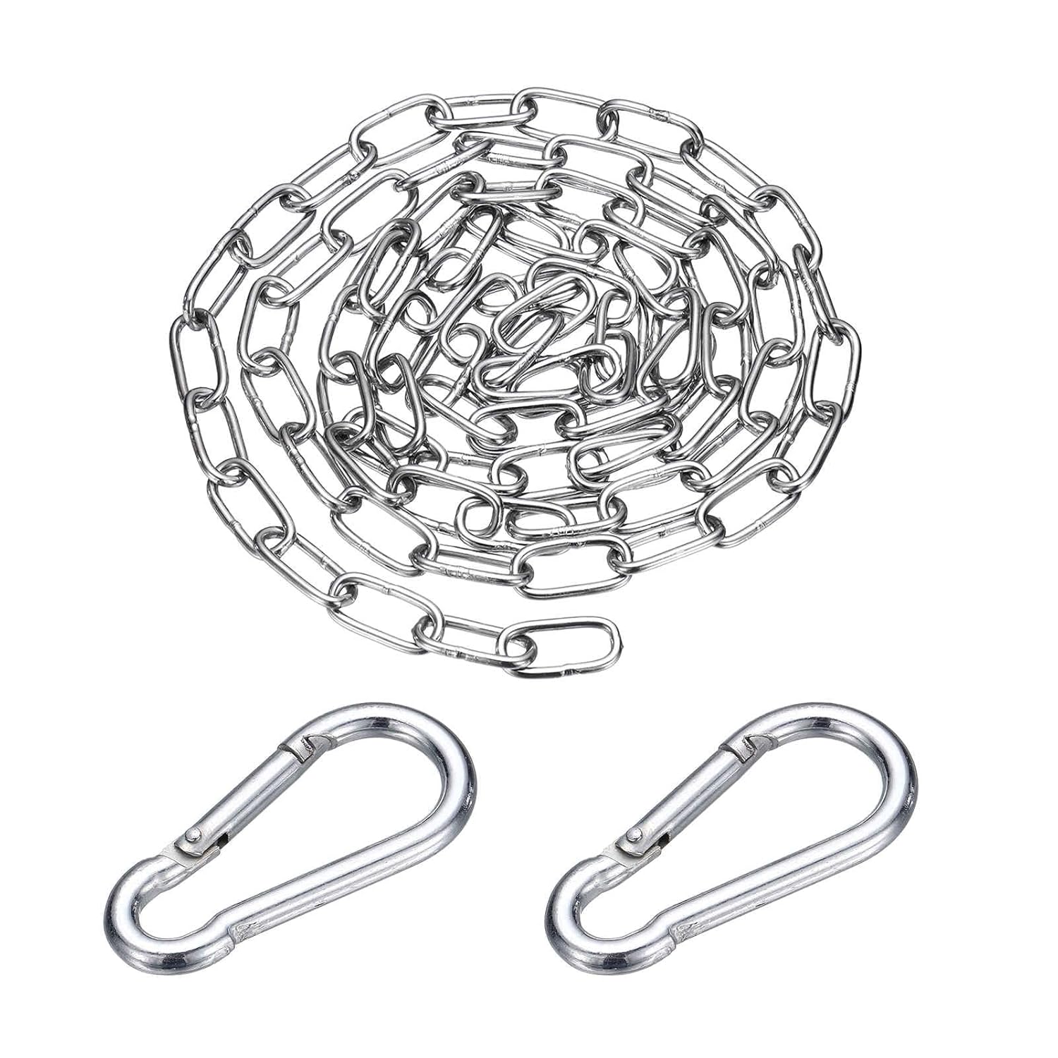 304 Stainless Steel Link Chain with 2 Hook (1/8" x 9.8 ft / 3 m x 3 Mm) - Utility Hanging Coil Chain Link Locking Pulling for Outdoor Fence Pet Dog