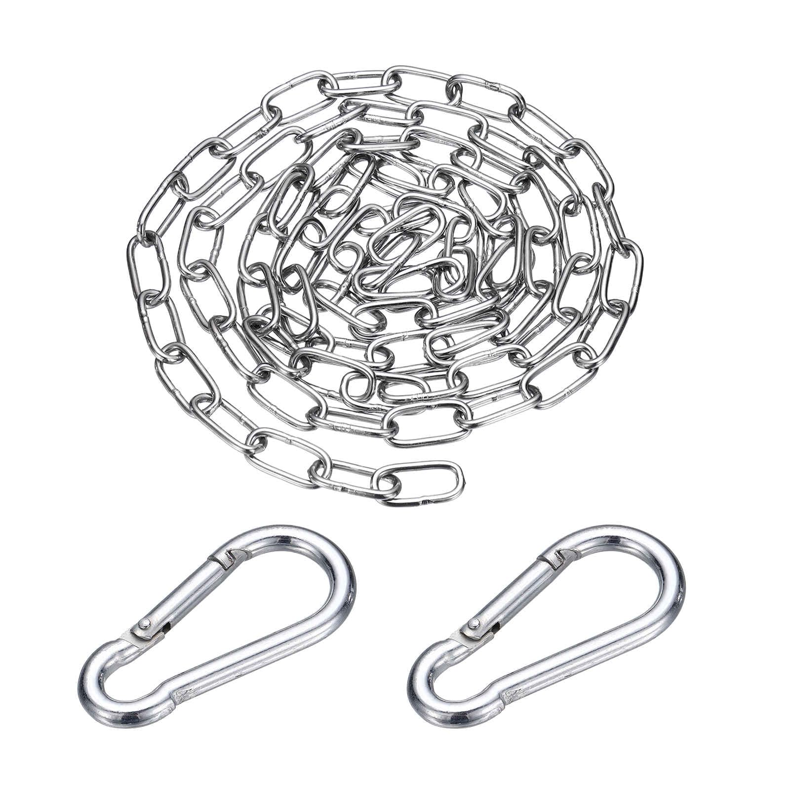 DEFANEX 304 Stainless Steel Link Chain with 2 Hook (1/8" x 9.8 ft / 3 m x 3 Mm) - Utility Hanging Coil Chain Link Locking Pulling for Outdoor Fence Pet Dog