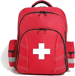 NIHANEH Mochila vazia de primeiros socorros, organizador médico de emergência com vários bolsos para socorristas para primeiros socorros, acampamento, caminhada, viagem, bolsa vermelha portátil para