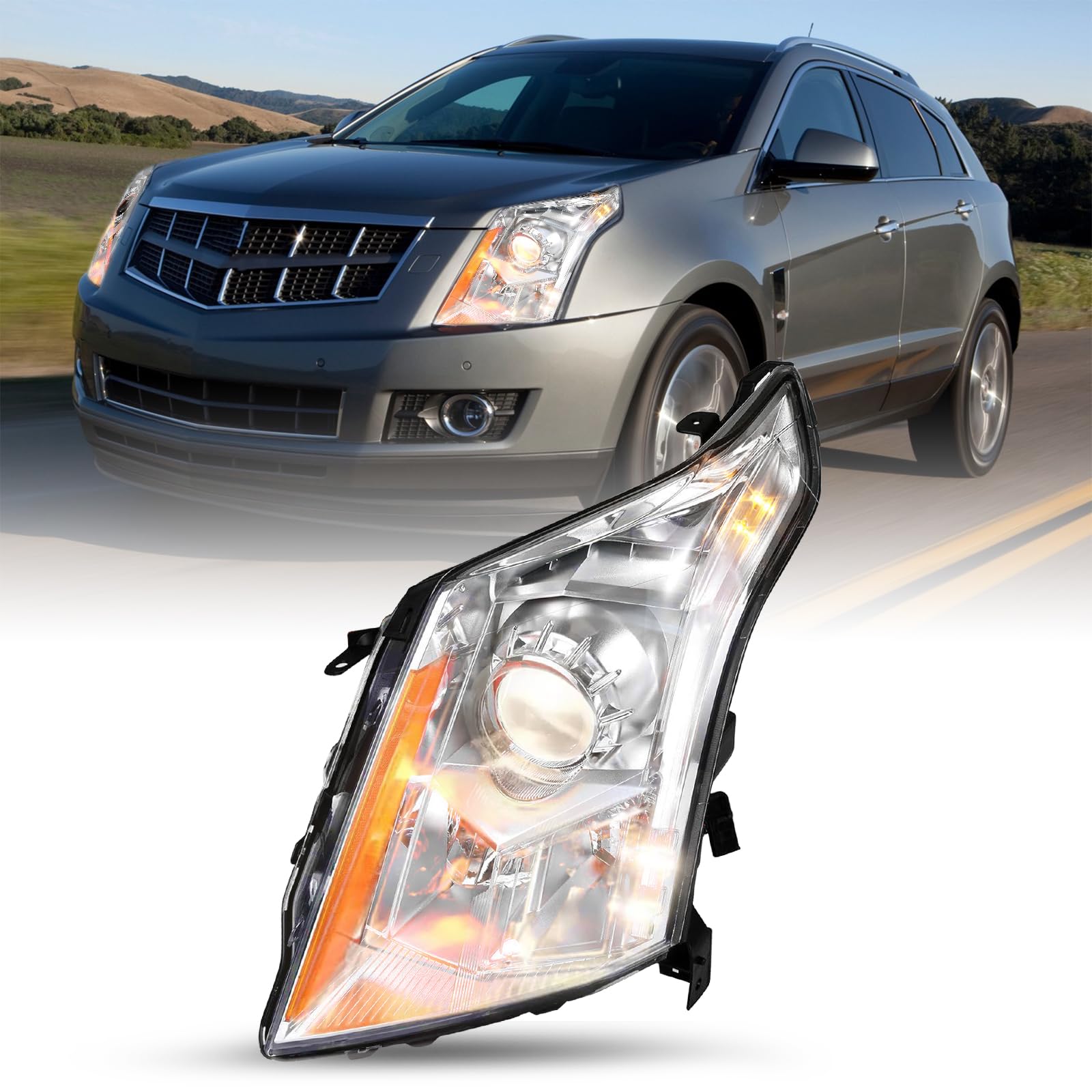 JSBOYAT Halogen Headlight Assembly Fits for Cadillac SRX 2010 2011 2012 2013 2014 2015 2016 Factory OE Style Projector Headlamp Replacement Left