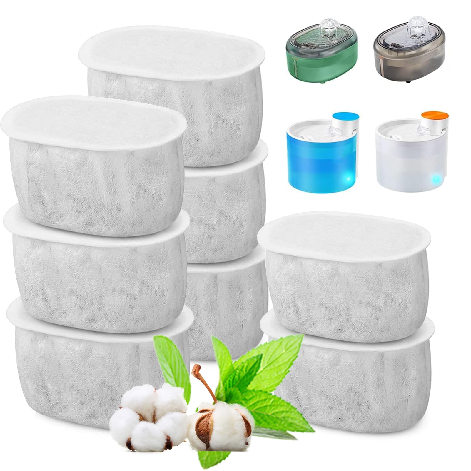 8pcs Replacement Filter, Compatible with W300/W500 Cat Drinking Fountain, 2L/67oz Automatic Cat Fountain