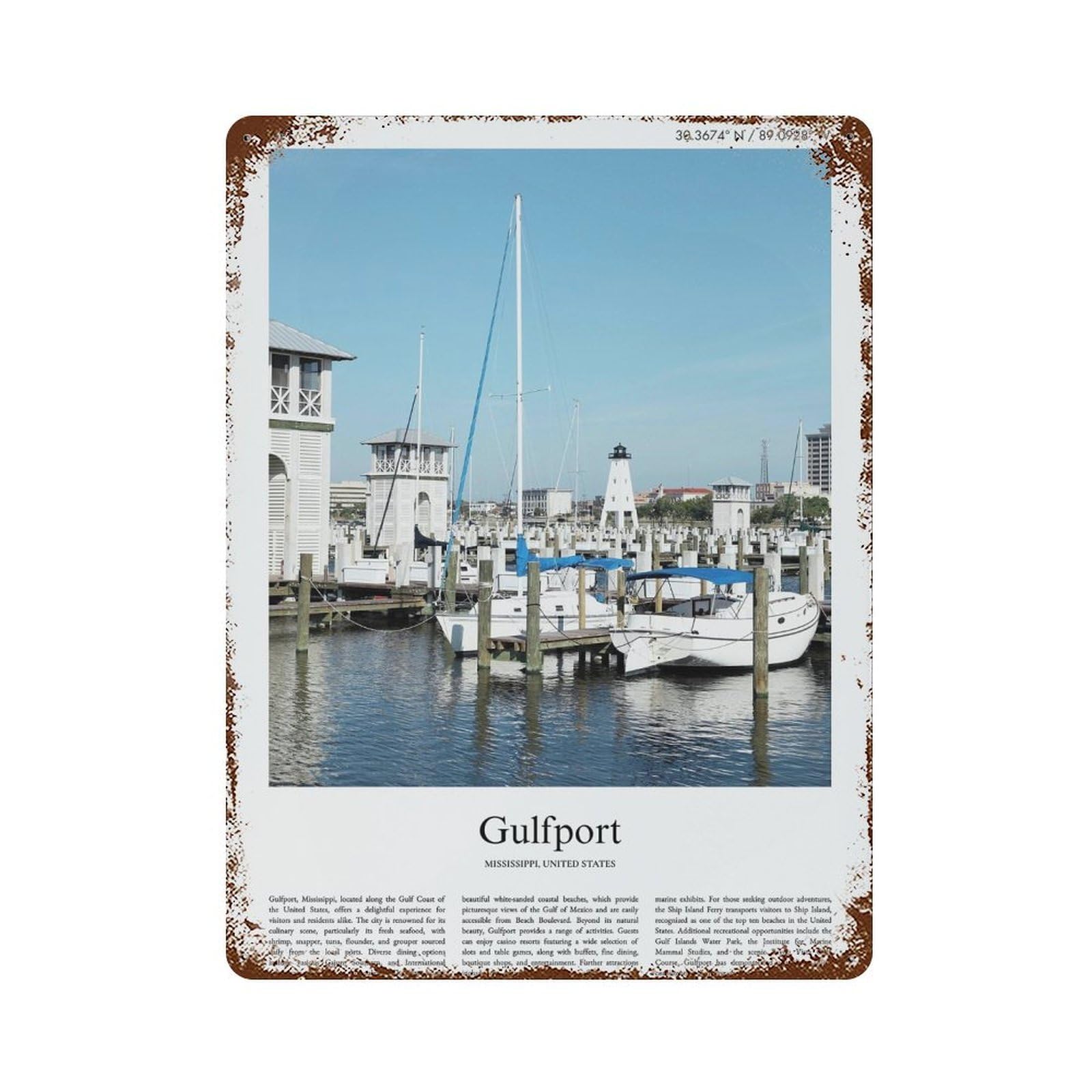 xiaoxiaoshen Gulfport Mississippi, United States, USA City Scenery Wall Decor Art Metal Tin Poster Modern Home Decor Art Home Bar Shop Decorations Vintage Sign 40x30cm