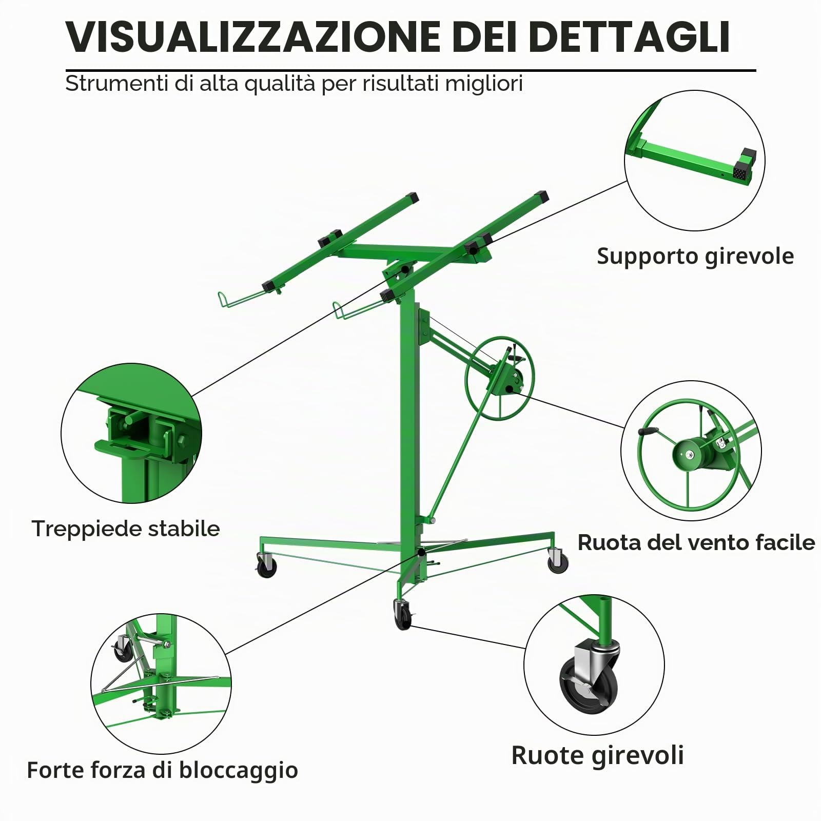 Alzalastre per cartongesso XXL TEENO,alzalastre per cartongesso,pannelli cartongesso,Regolabile In Altezza 140-325 cm, Portata Di 68 Kg,Verde