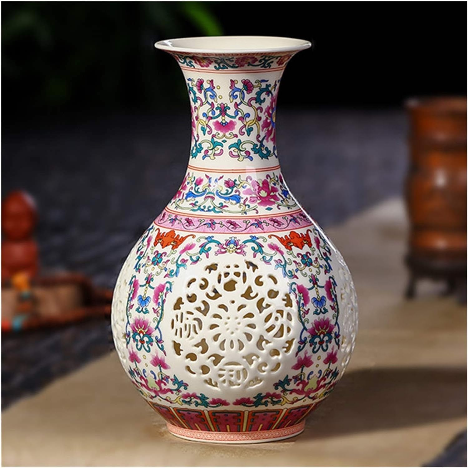 Vase Desktop And Table Antique Ceramic Chinese Pierced Wedding Gifts Home Handicraft Furnishing Articles Bedroom Decoration