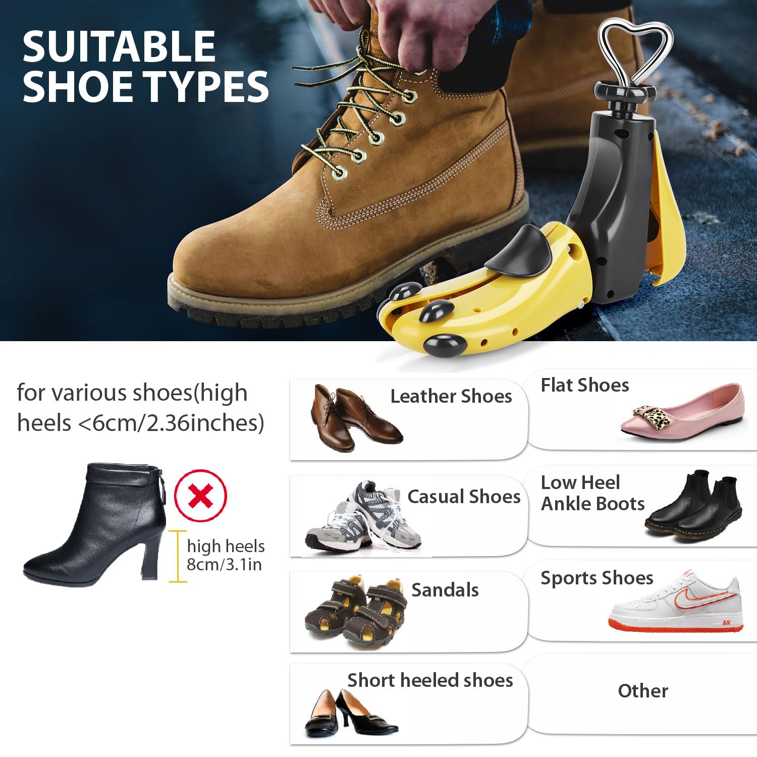 Schuhspanner Damen und Herren,Stiefeldehner,Schuhdehner Schuhweiter für Einstellbare Länge und Breite