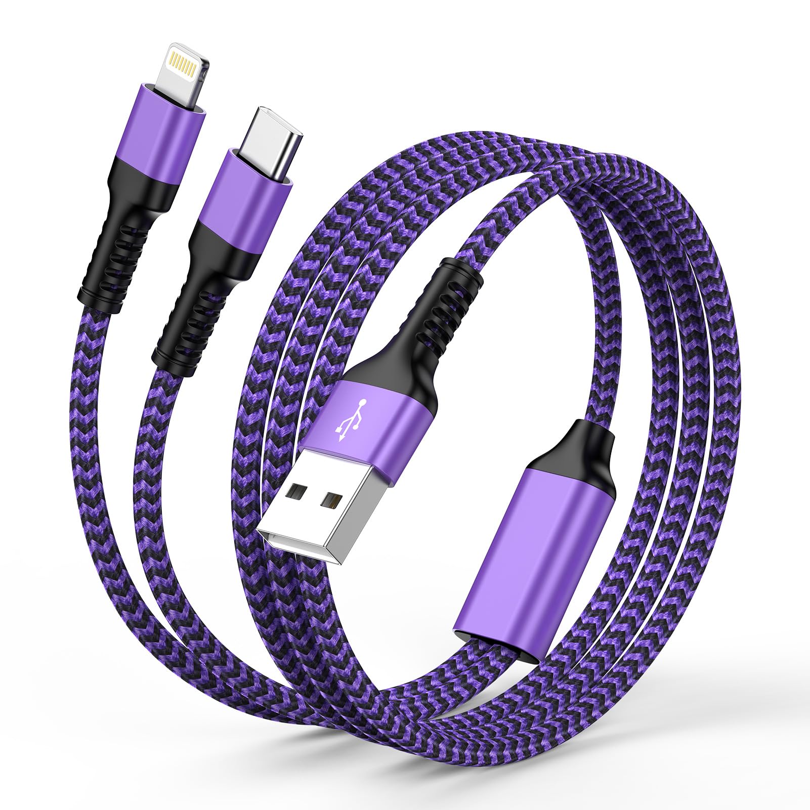 Multi Charger Cable 2 in 1 Fast Charging,Android Phone Charger Cables for Multiple Devices with Type C and Lightning Cable Connector for iPhone12/13/14/15/16, Samsung Galaxy A55 A54 A34 A35 S24 S23