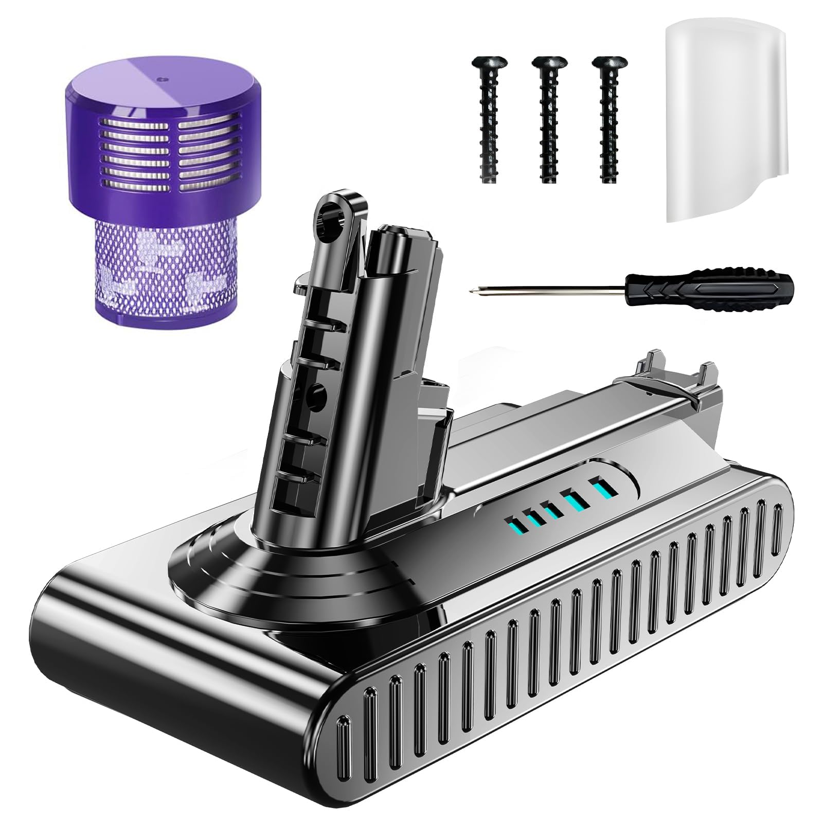 Advanced High-Capacity 25.2V Replacement for Dyson V10 Battery Compatible with Cyclone V10 Animal SV12 Absolute Fluffy Allergy Vacuum, with Filter and Brush