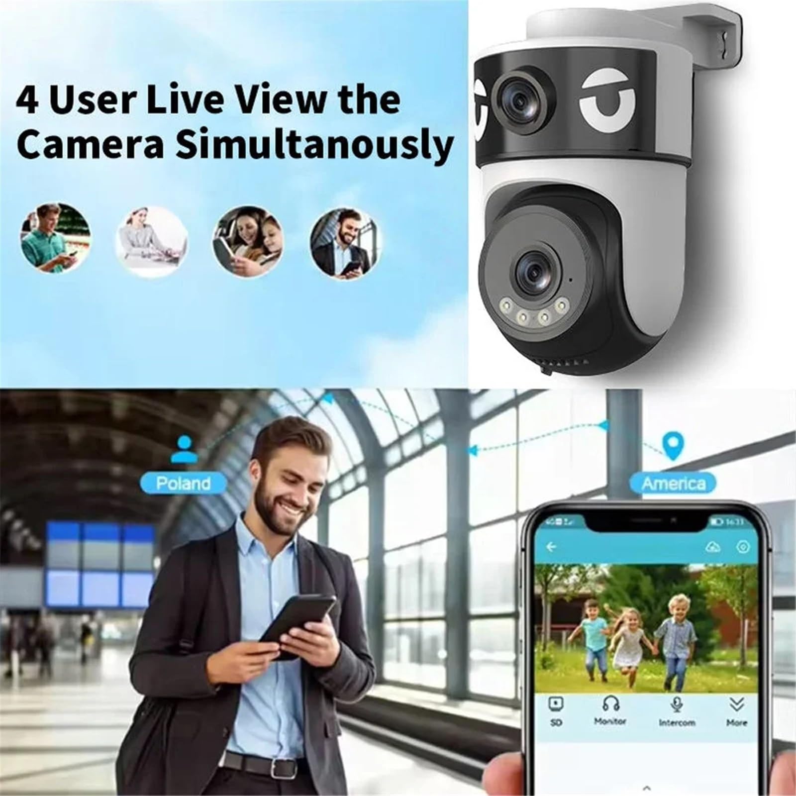 Telecamera IP PTZ di sicurezza WiFi da 10MP esterna Dual Lens 5K Allarme tracciamento automatico Outdoor IP66 Visione notturna Starlight impermeabile per magazzino commerciale(10MP WIFI 64G Card)