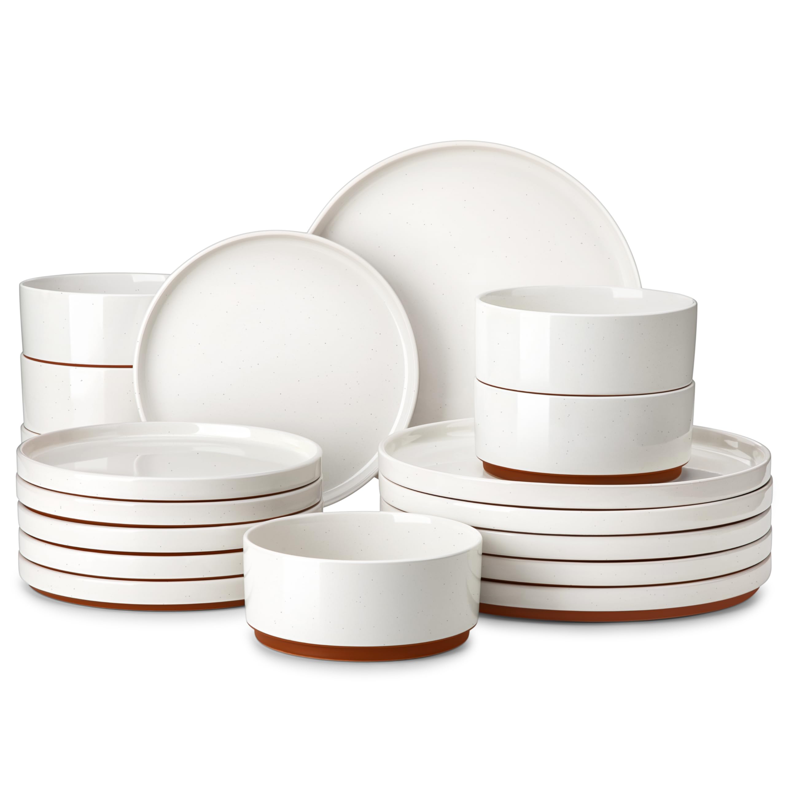 MALACASA Plates and Bowls Set, 18 Piece Elegant Raised Edge Dinner Sets for 6 People, Scratch Resistant Dinnerware Sets Crockery Set, Mircowave Dishwasher Safe Dishes Set, White, Leah Series