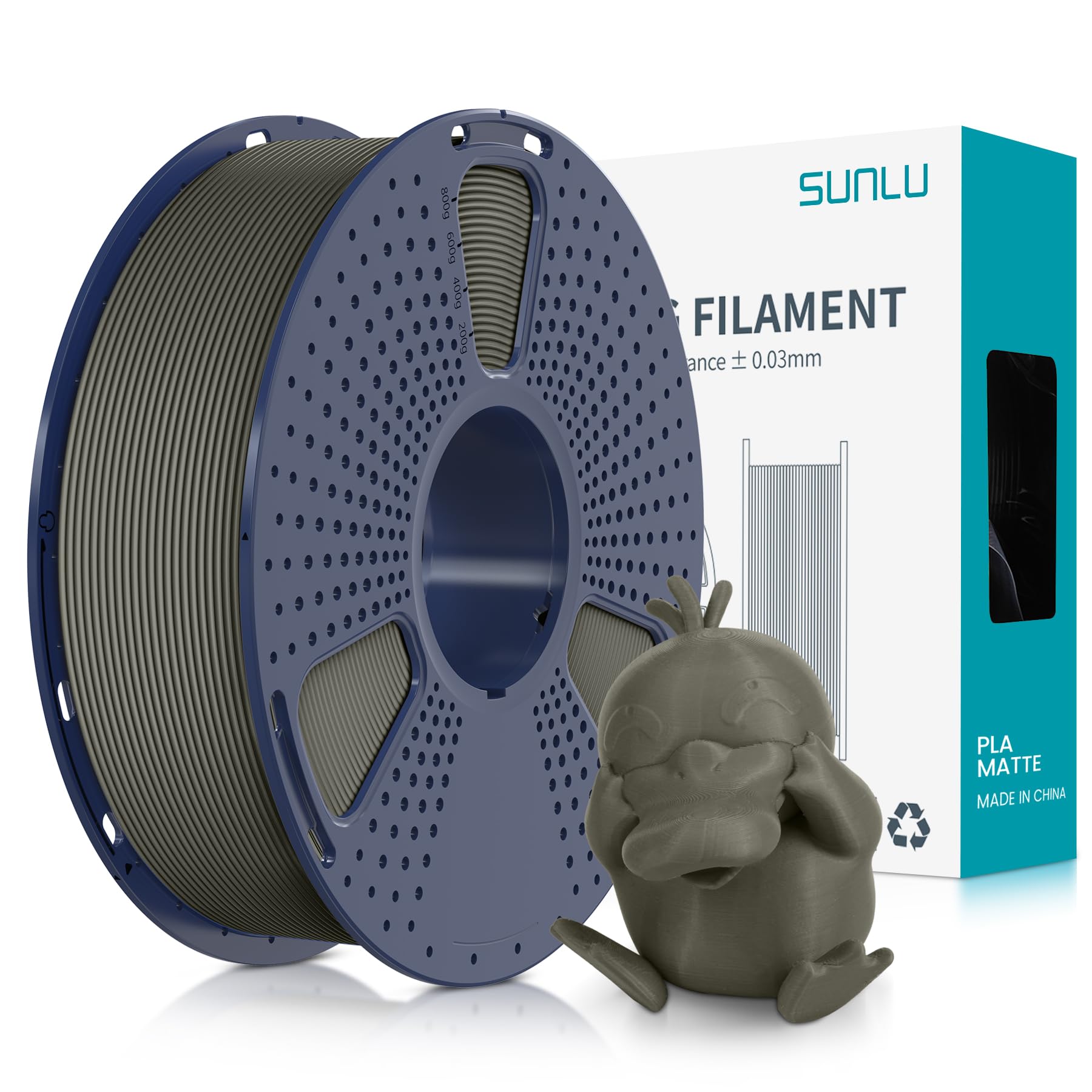 SUNLU Filamento PLA opaco, 1,75 mm, filamento per stampante 3D con superficie opaca, filamento Neatly Wound, facile da usare, bobina di filamento PLA da 1 kg per stampante 3D FDM, colore argilla opaco