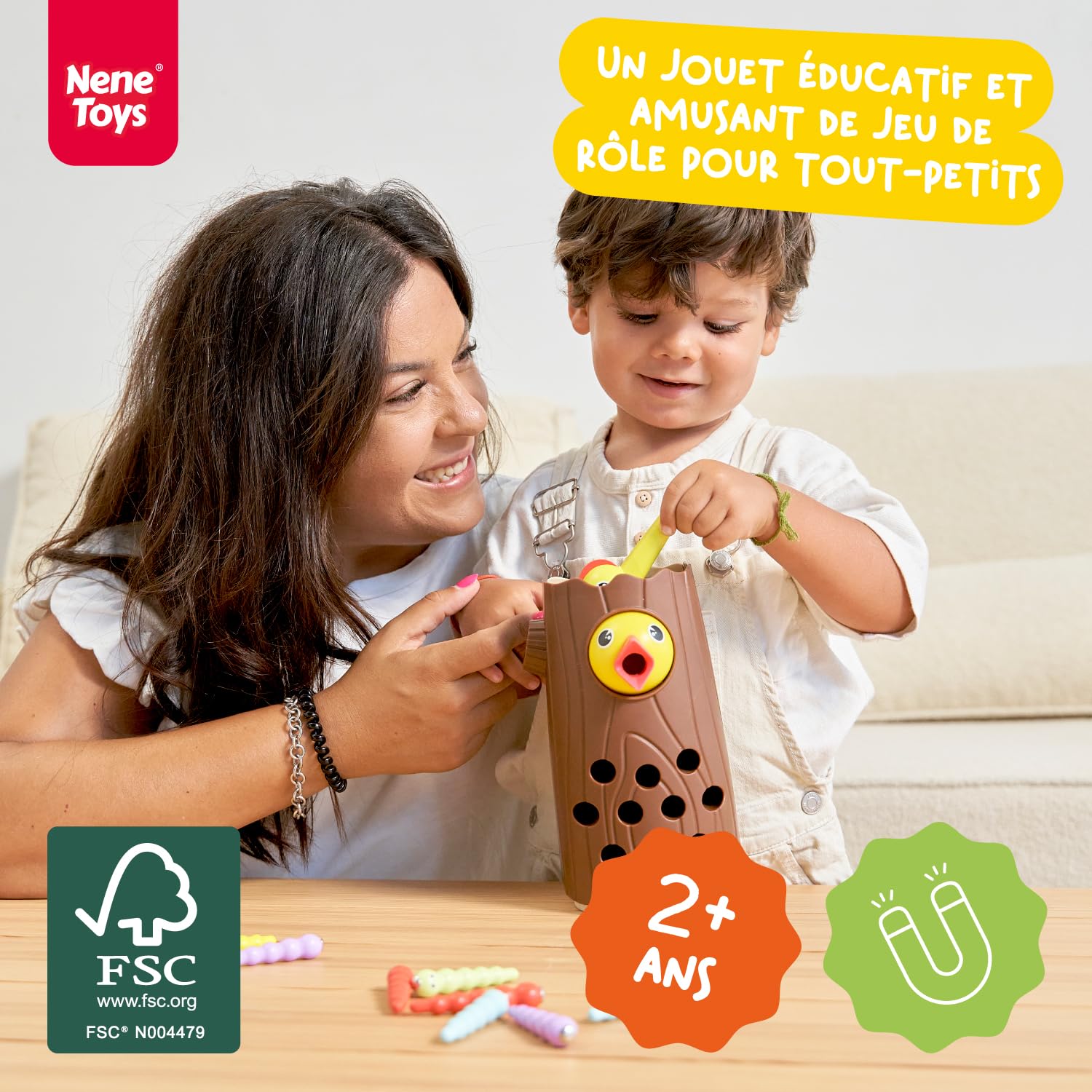 Nene Toys Petit Pic-vert, Jouet Magnétique pour Enfants 2 Ans – Jeu Éducatif en Bois pour Tout-Petits, Améliore la Motricité Fine et la Reconnaissance des Couleurs – Cadeau pour Garçons Filles 2 3 Ans