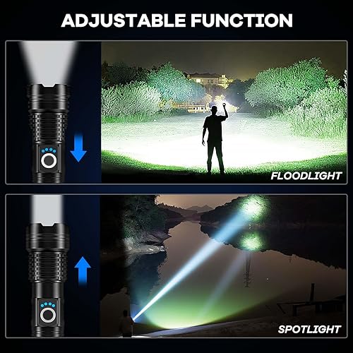 Miniatura 6 de Paquete de 2 linternas LED recargables de alto lúmenes, linterna ajustable súper brillante de 99,000 lm con cable USB y 5 modos, linterna de mano