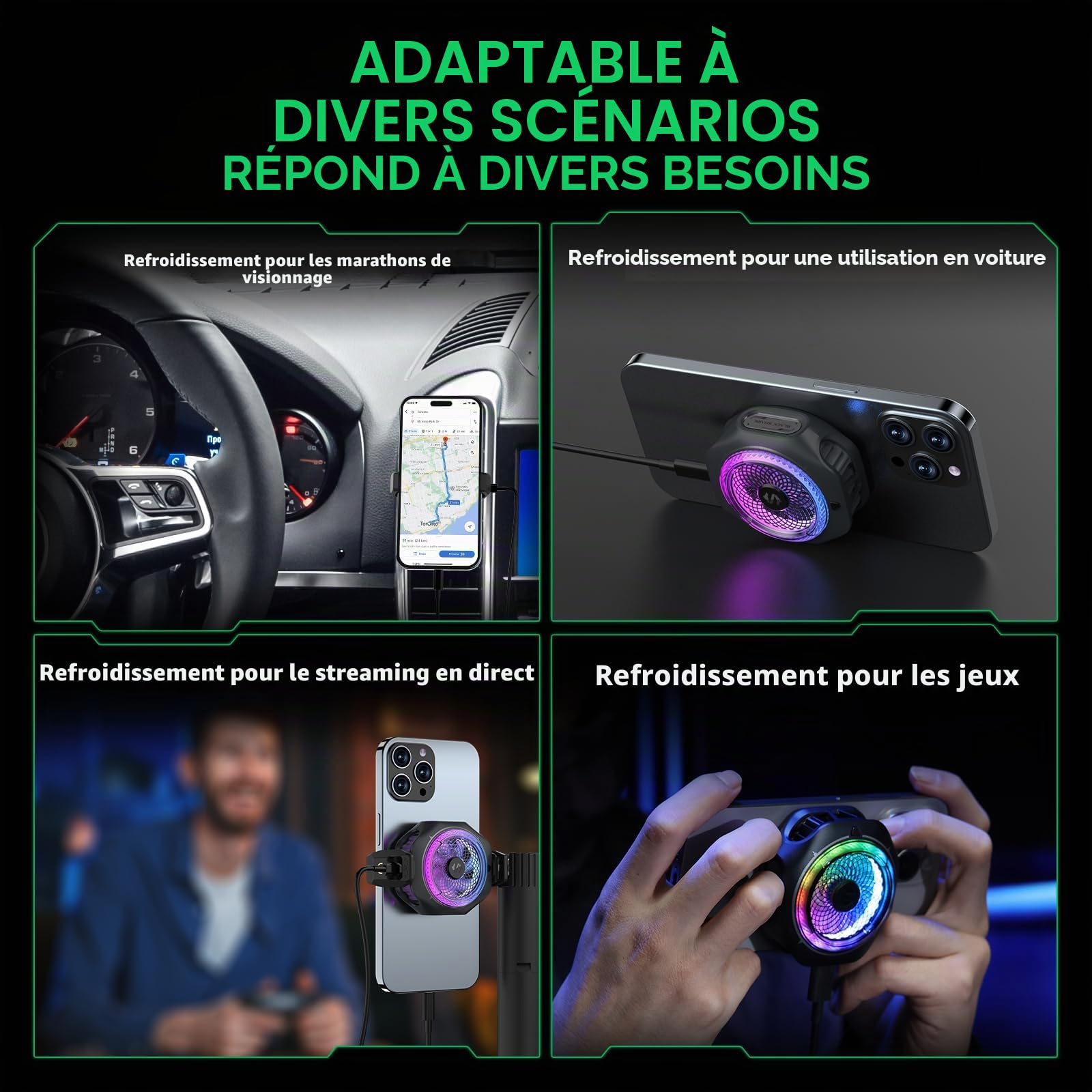 Black Shark Refroidissement magnétique pour téléphone portable 4Pro, ventilateur de refroidissement RGB portable, radiateur de téléphone portable avec poignée amovible, contrôle intelligent de la