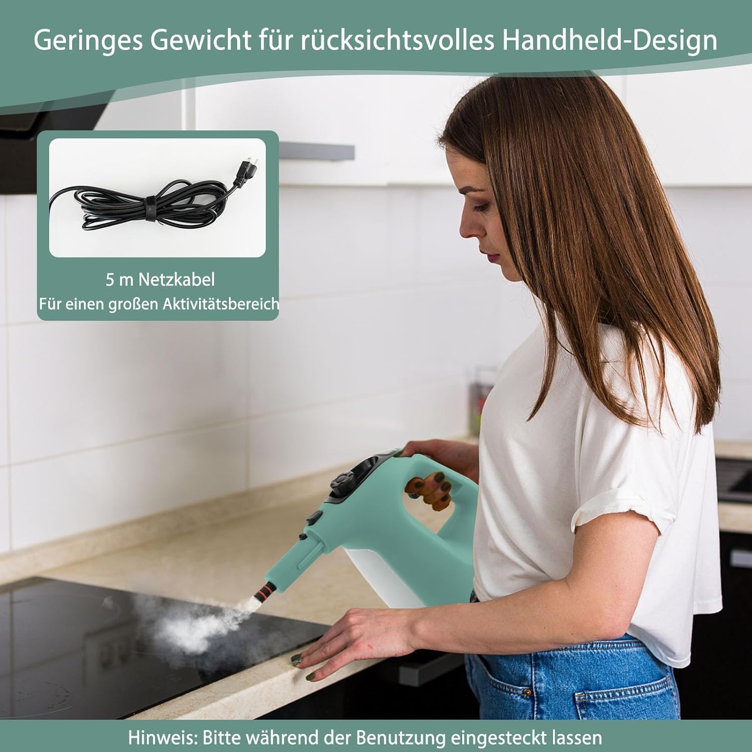 RELAX4LIFE Dampfreiniger Handgerät, Handdampfreiniger mit 13 Zubehör (Grün)