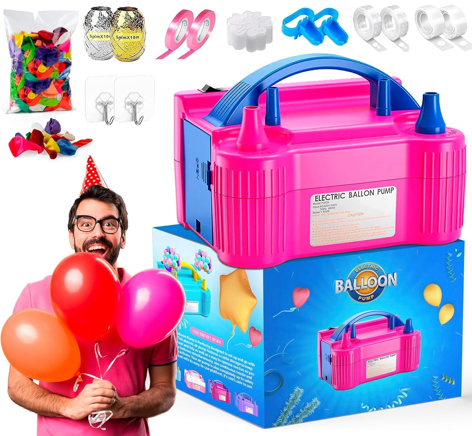 Electric Balloon Pump, Portable Dual Nozzle Air Pump for Balloons 220v-240v 600w, Balloon Machine for Bulk Balloons Filling, Balloon Pump for Outdoor Recreations
