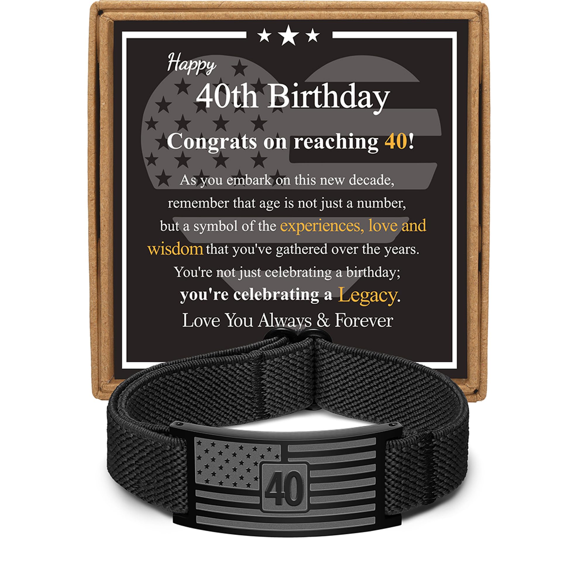 Gnamy Birthday Gifts for Men Boys, 10th 13th 16th 18th 20th 21st 30th 40th Birthday Jewelry for Him, Adjustable American Flag Elastic Strap Bracelet