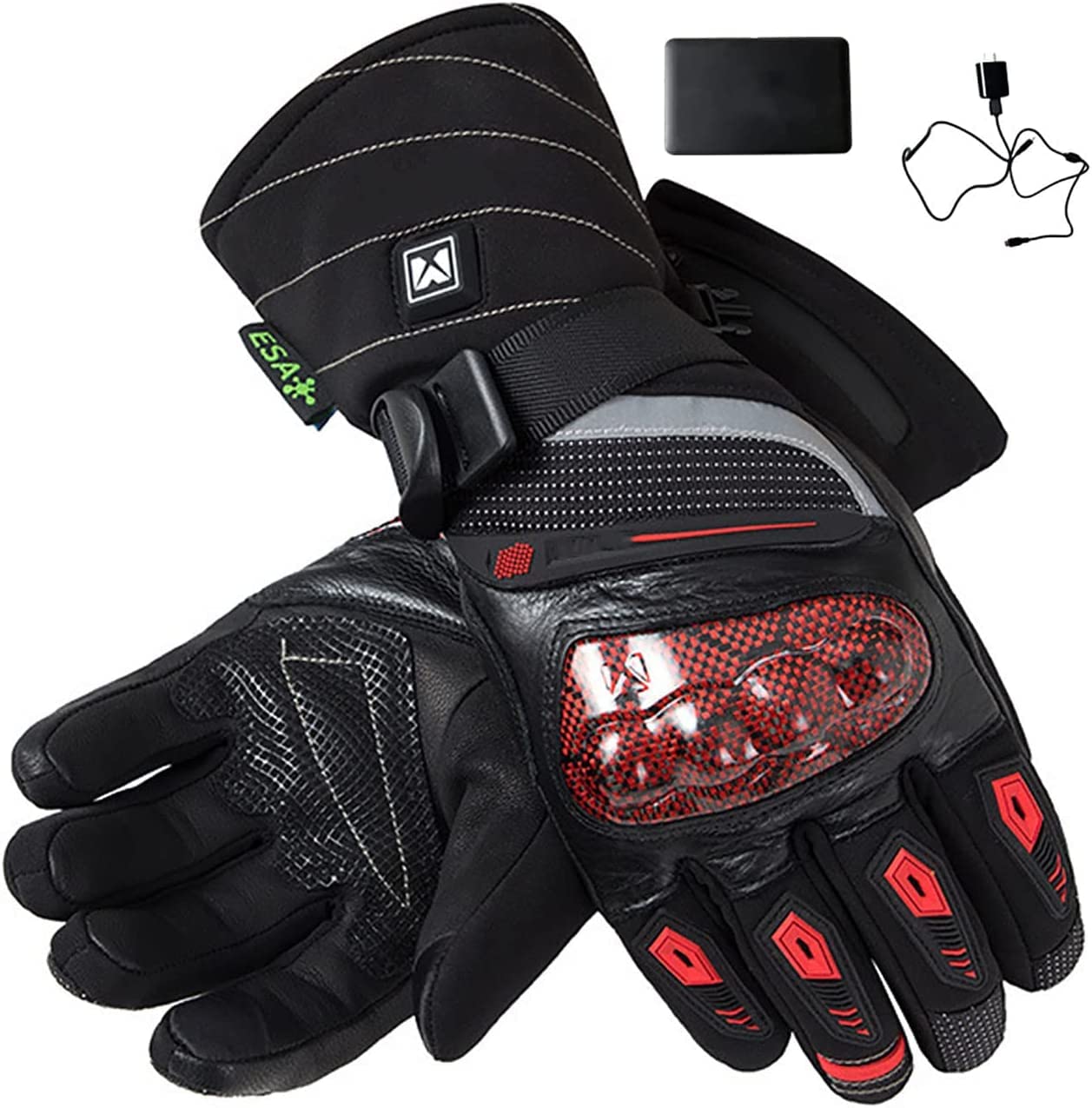 CHEWYNP Guanti da Moto Riscaldati da Donna da Uomo, Guanti da Sci con Batteria Ricaricabile 4700mAh, Guanti Touch Screen Invernali Caldi per Pattinaggio Neve Escursionismo Campeggio Caccia