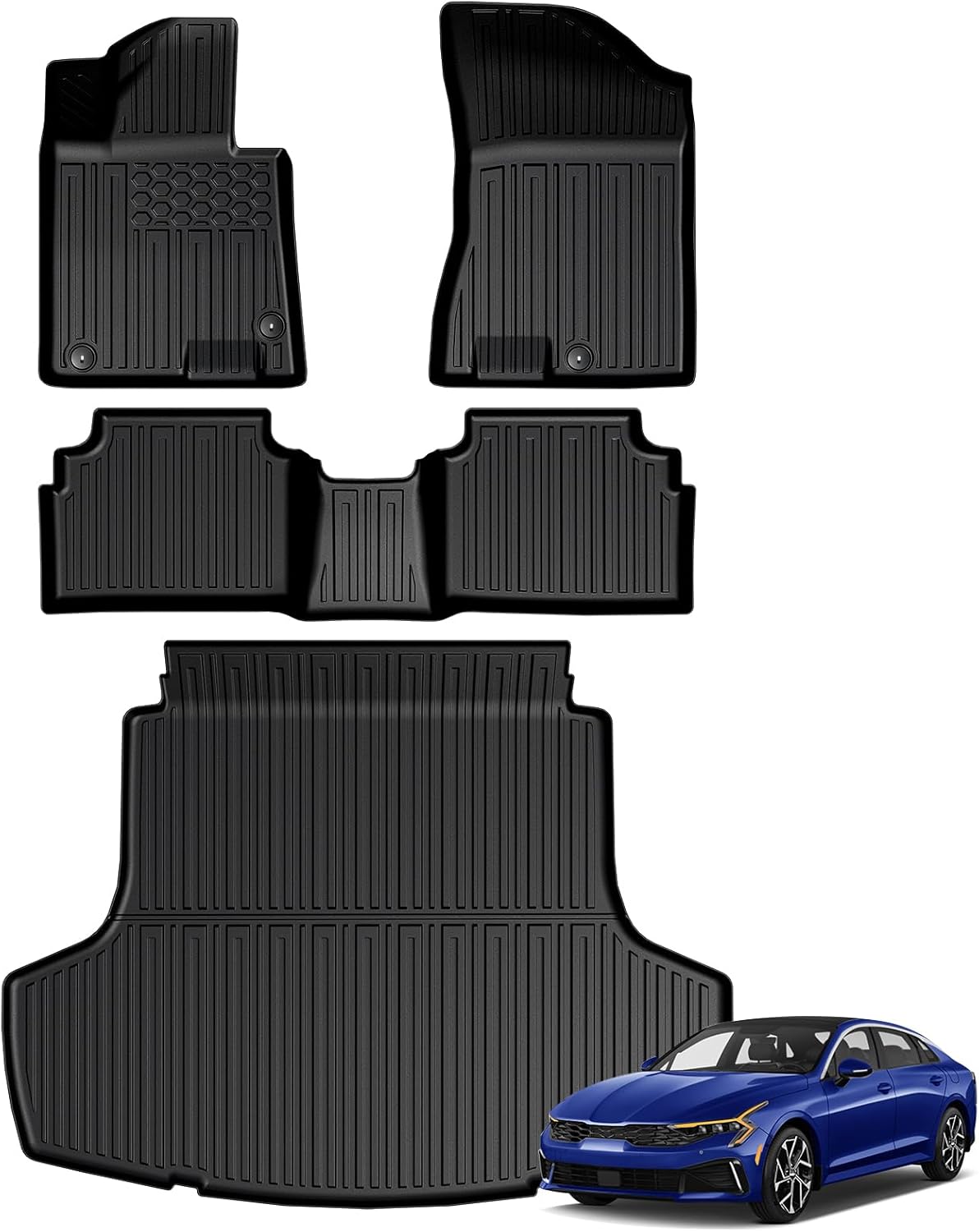 Floor Mats for Kia K5 2021-2026/Hyundai Sonata Gas 2020-2026, All Weather Floor Mats Trunk Cargo Liner Accessories, Full Coverage Set (Fit FWD Models)