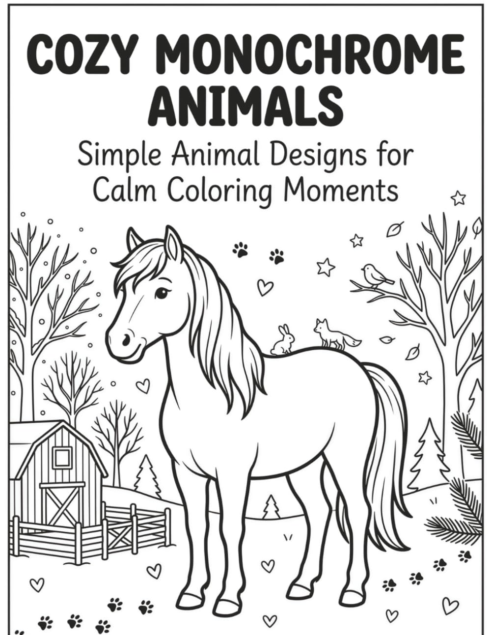 Cozy MonoChrome Animals : Simple Animal Coloring Book Designs for Calm Coloring Moments (cozy monochrome coloring book black and white)