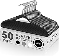 Smartor 50-Pack Heavy Duty Black Plastic Hangers - Slim Non-Flocked with 360° Swivel Hooks, Space-Saving Durable Closet Organizers