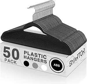 SMARTOR Plastic Hangers 50 Pack, Heavy Duty Plastic Hangers for Clothes - Non-Velvet Slim Hangers with 360° Swivel Hook & Clothes Thin Hanger - Durable Coat Hangars, Space Saving Hanger - Black