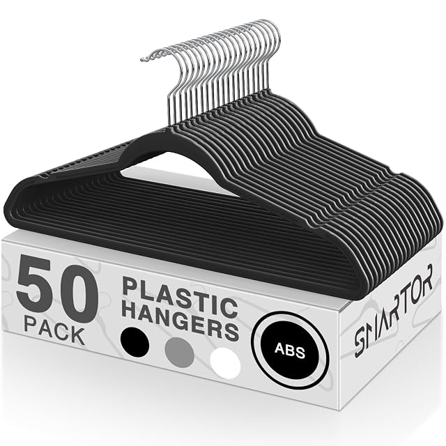 SMARTOR Plastic Hangers 50 Pack Heavy Duty Plastic Hangers for Clothes - Non-Velvet Slim Hangers with 360 Swivel