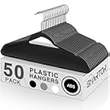 SMARTOR Plastic Hangers 50 Pack, Heavy Duty Plastic Hangers for Clothes - Non-Velvet Slim Hangers with 360° Swivel Hook & Clothes Thin Hanger - Durable Coat Hangars, Space Saving Hanger - Black