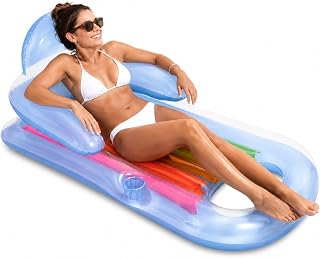 Sırt Dayamalı Deniz Yatağı, Bardak Koyma Hazneli Şeffaf Ergonomik Şişme Havuz Yatağı, 160 cm Geniş Konforlu Tasarım, UV Dayanıklı 3 Katmanlı PVC Deniz Havuz Göl ve Irmak İçin Şeffaf Deniz Yatağı