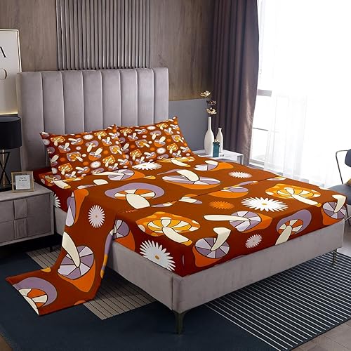 Miniatura 13 de Feelyou Sábanas de Flores Groovy con Bolsillo Profundo Sábana Bajera Ajustable 60S 70S 80S Flores Hippie Bohemias Juego de Sábanas Retro Floral Boho