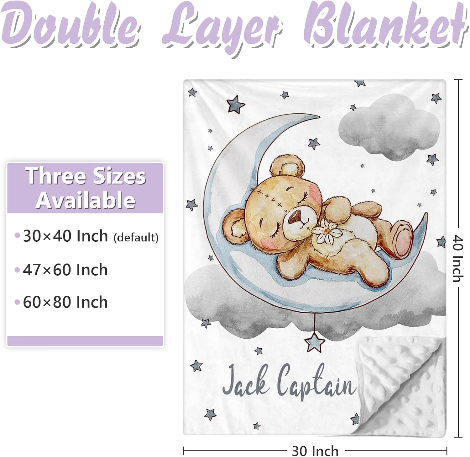 Personalized Baby Crib Bedding Set, 3 PCs Custom Name Baby Crib Set for Toddlers Infants, Double Layer Nursery Bedding Sets, Grey Moon Bear Bedding Crib Sets for Baby Girls Boys Customized Gift