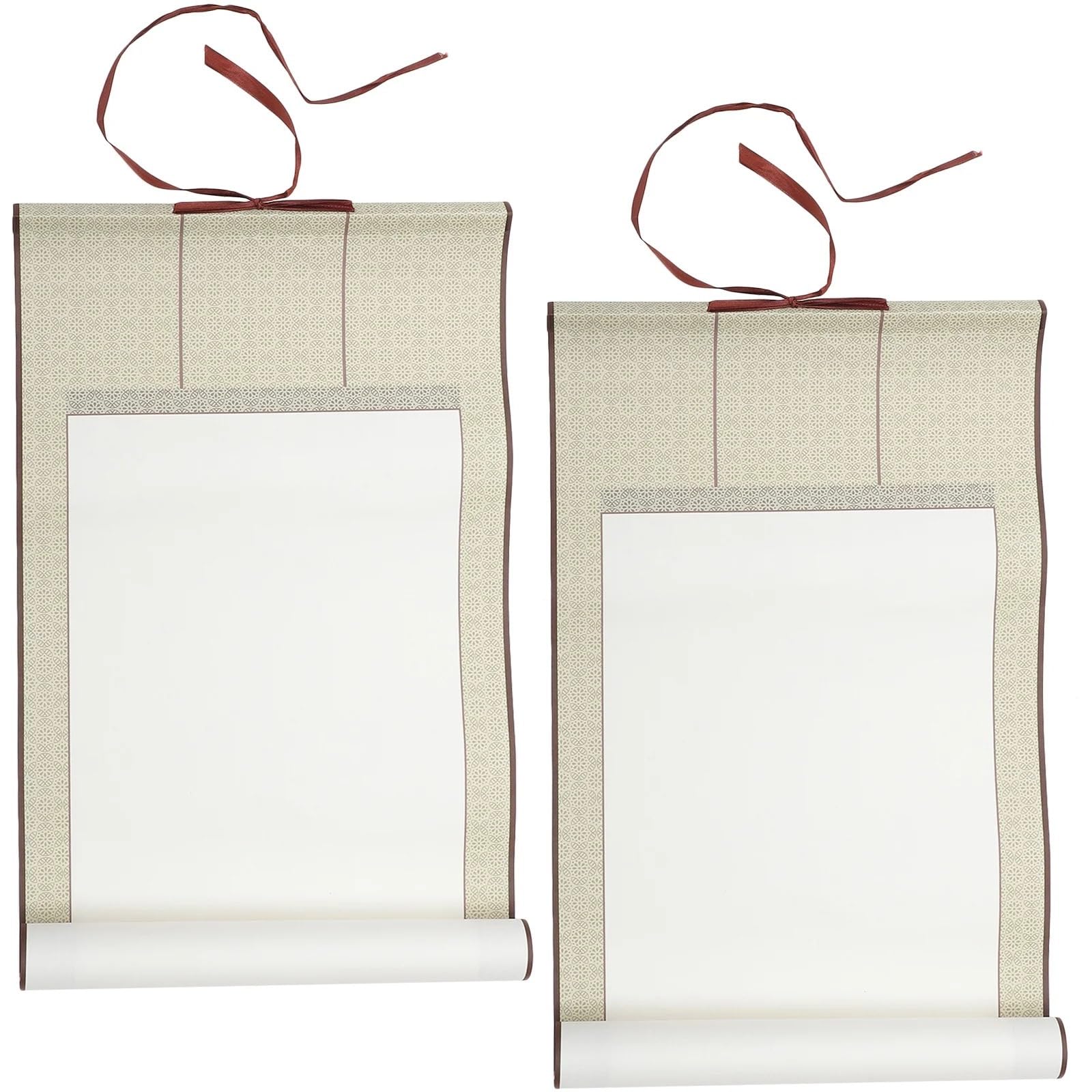 Chinese Blank Calligraphy Scroll, Blank Hanging Scroll 2 Pcs Chinese Calligraphy Paper for Writing and Painting Multicolor(Beige)