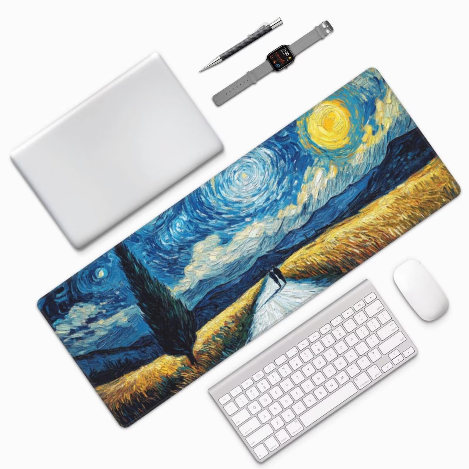 Starry Sky Podkładka pod mysz do gier 900 x 400 x 3 mm, duża podkładka pod mysz dla graczy na biurko niebieskie przeszyte krawędzie precyzja prędkość antypoślizgowa antypoślizgowa gumowa podstawa do