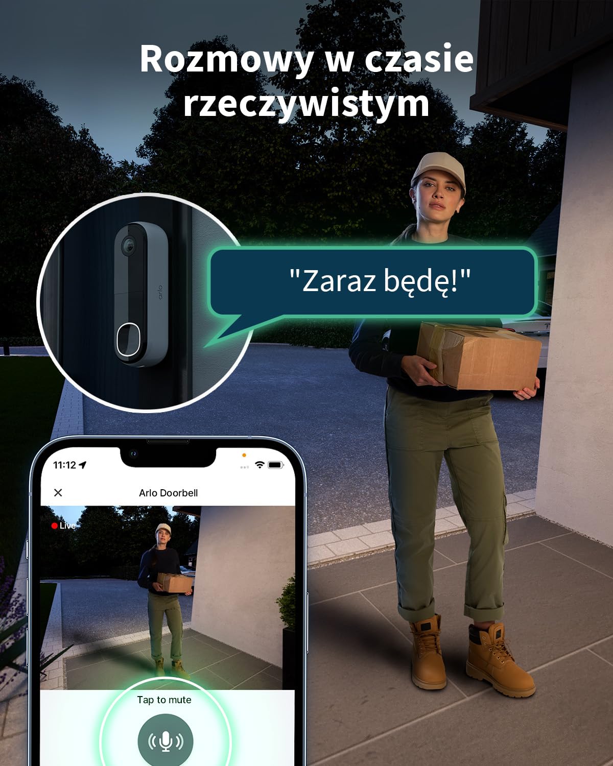 Arlo 2K HD Wideo Dzwonek do Drzwi z Gongiem, WiFi Doorbell, Czujnik Ruchu, Dwukierunkowy Dźwięk, Syrena, Pole widzenia 180, Obraz w nocy, Kompatybilny z Alexa, Testowy Plan Arlo Secure
