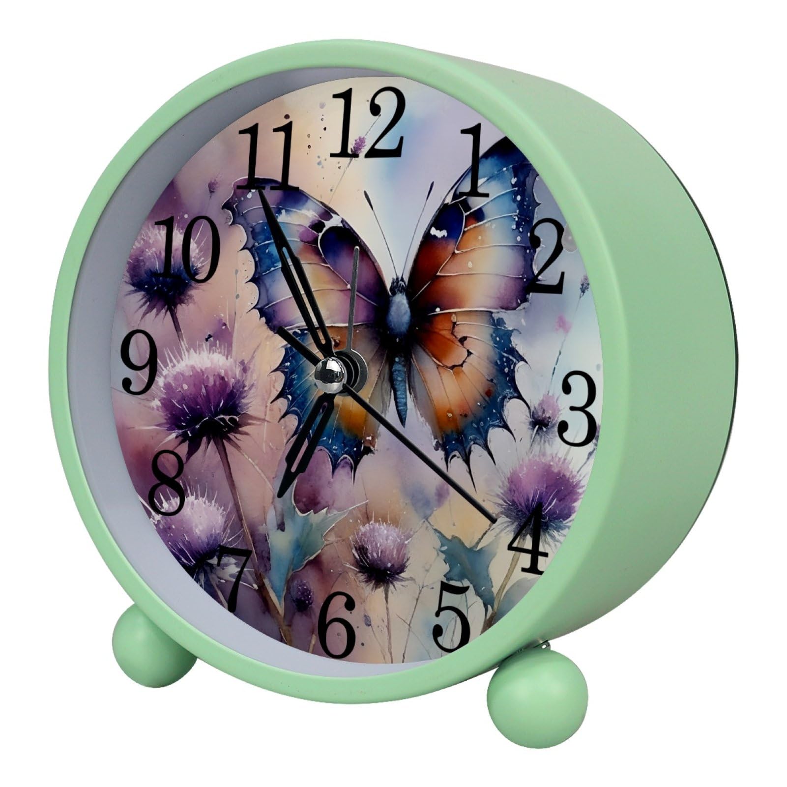 etoenbrc Watercolor Butterfly Silent Analog Alarm Clock Small Battery Operated Clock Slient Plastic Table Clock for Living Room Bedroom Color45