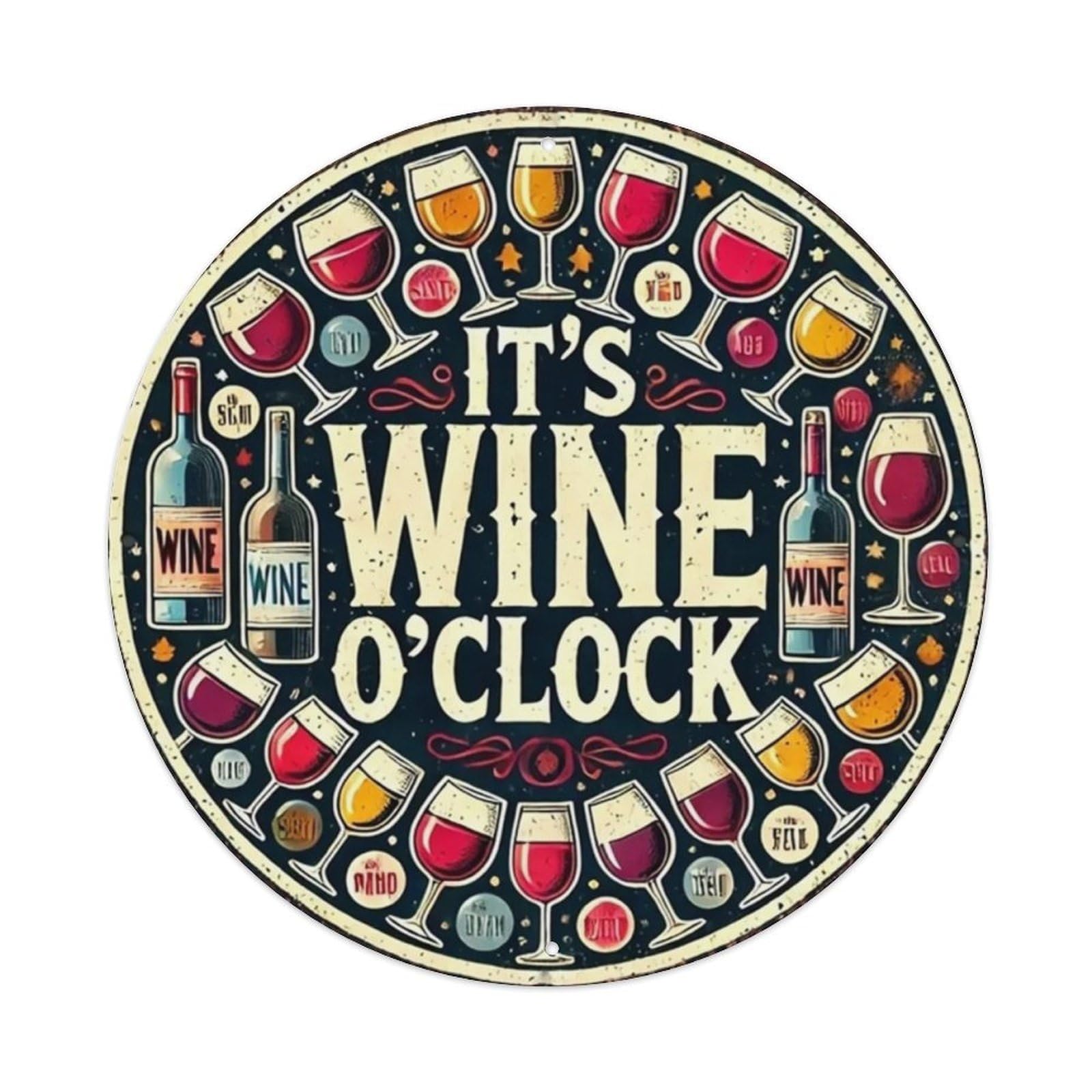 Igtefte Vintage Wine O'clock Tin Sign Style Home Bar Garden Wall Plaque Decor Metal Poster 8X8 Inch