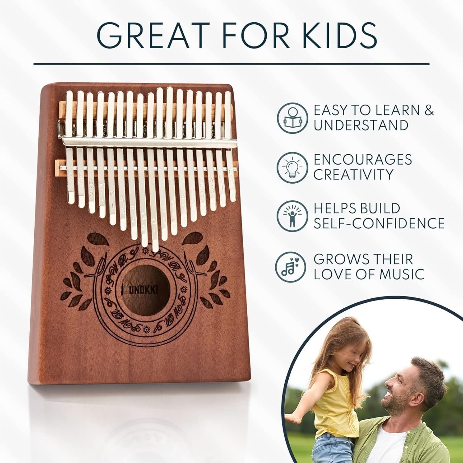 UNOKKI 17-Key Kalimba Thumb Piano - Portable Mahogany Percussion Mbira Instrument - Beginner Tuning Set, Music Instruments for Kids Gifts - Dark Brown