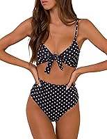 Blooming Jelly Women's High Waisted Tie Knot Bikini Set - Sexy High Rise Two Piece Swimsuit