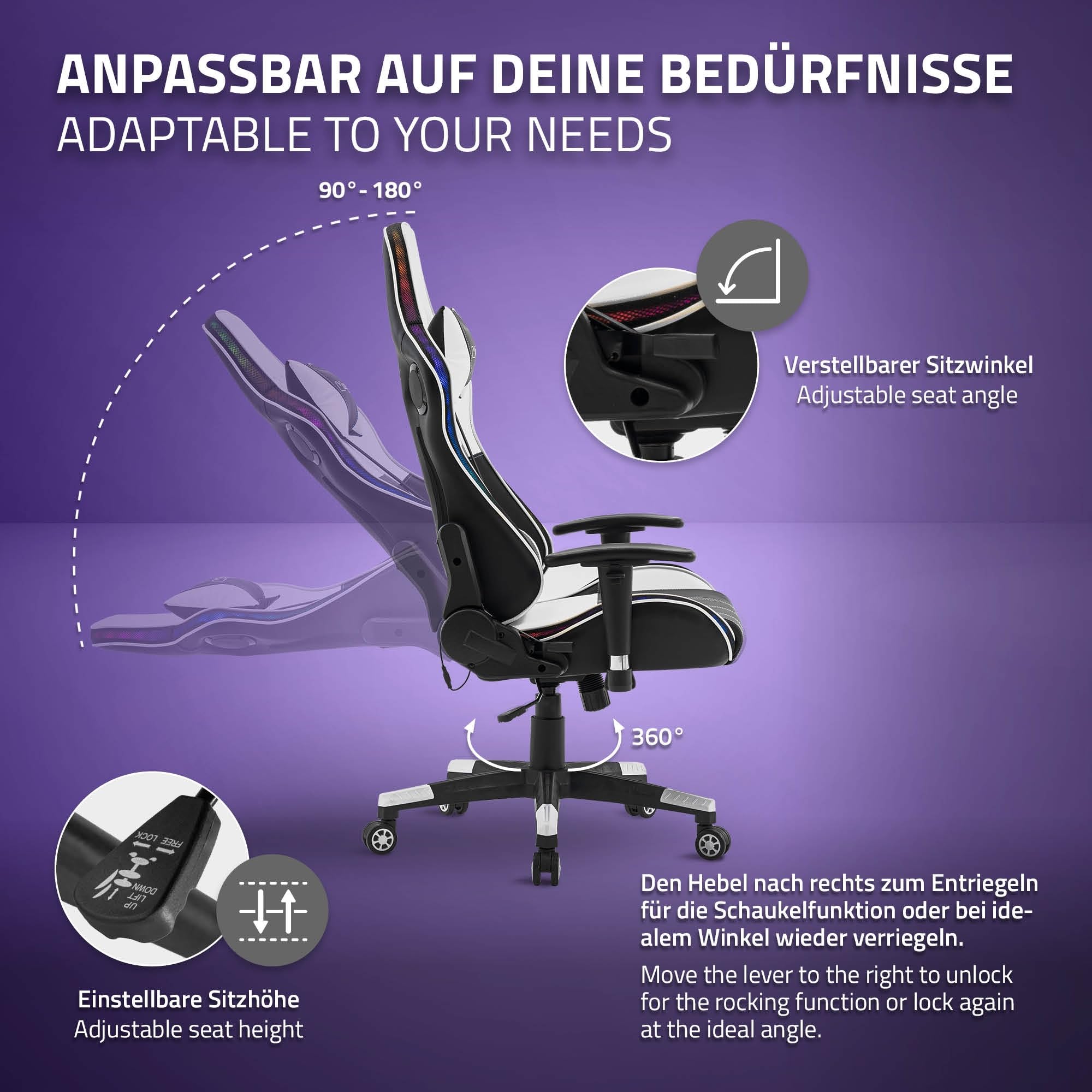 ML-Design Professionele Gaming Stoel Grijs-Wit Ergonomisch/Draaibaar/ Verstelbaar