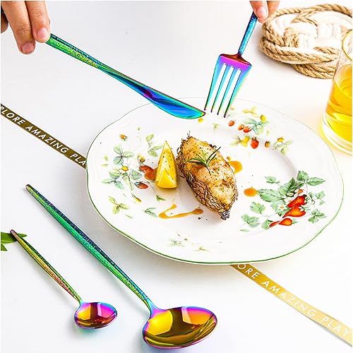 Miniatura 2 de Juego de cubiertos coloridos de 24 piezas para 6 cubiertos duraderos de acero inoxidable 1810, para el hogar, cocina, restaurante, boda, delicados,