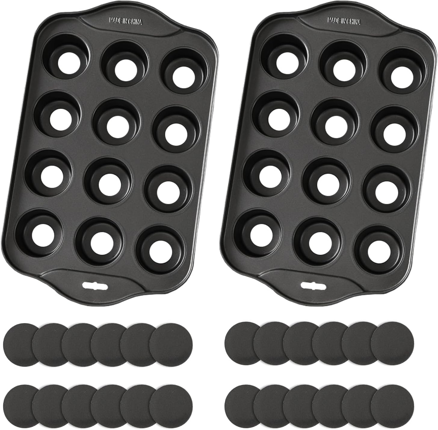 2 Pack 12 Cavity Mini Cheesecake Pan, Mini Muffin Baking Pan, Mini Cupcake Pan with Removable Bottom, Round